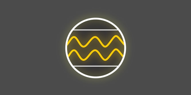 Icono amarillo y blanco con líneas amarillas en zigzag dentro de un círculo, sobre fondo gris oscuro, que representa la banda de confort y detalles de silicona.
